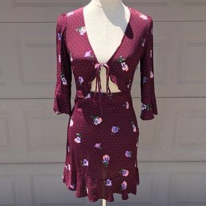 Forever 21 Floral Print Tie Front Ruffled Dress (M)